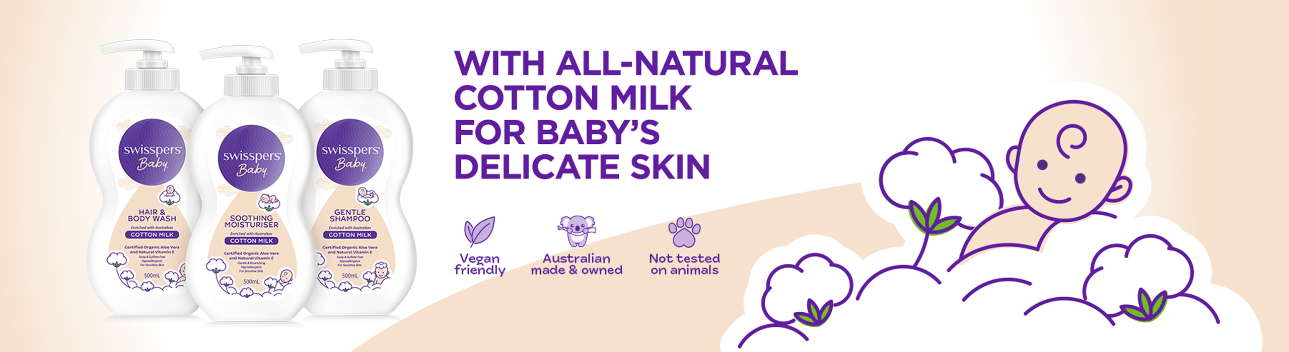 Swisspers Baby - With all-natural cotton milk for baby's delicate skin